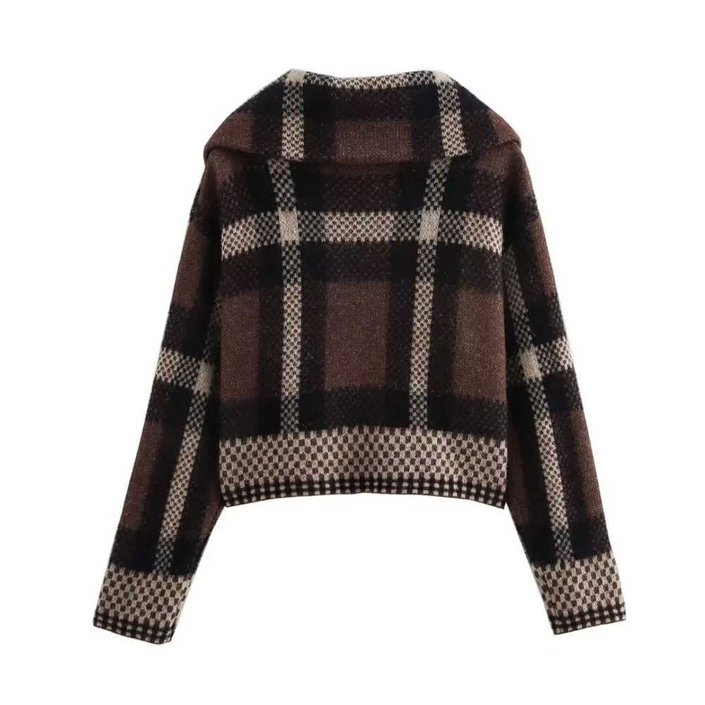 autumn and winter womens new fashion leisure slim and versatile plaid pocket zipper sweater coat M250904