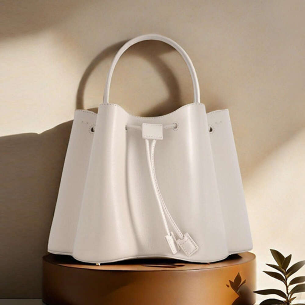 DHEssentials 2025 Women's Fashion Bucket Bag, PU Leather, Drawstring Top, Folded Design, Crossbody/Handheld, Wine Red/Light Brown/White