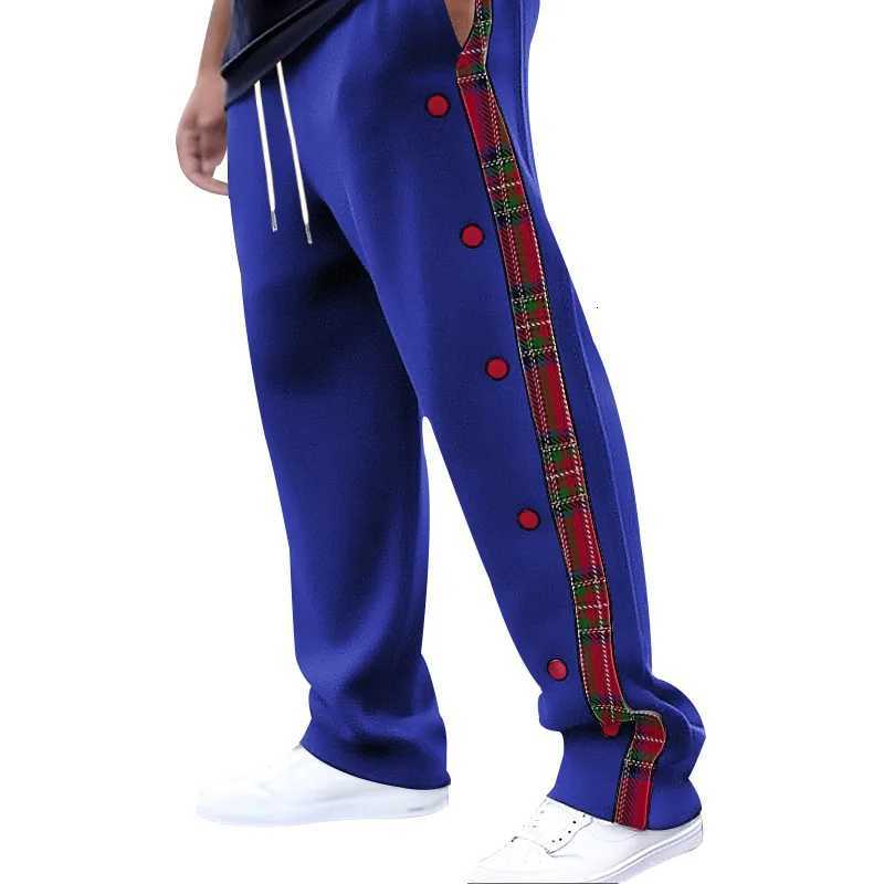 American New Mens Sports Pants Spring and Autumn Breasted Plaid Stitching Design Casual Pants Loose Straight Mens SweatpantsXJ250904