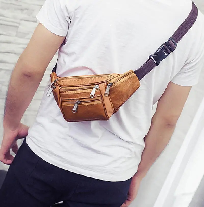 Genuine Leather Waist Bag Men Waist Pack Waist Bag Funny Pack Belt Bag Men Chain Waist Bag for Phone Pouch Mens Fanny Pack 250903