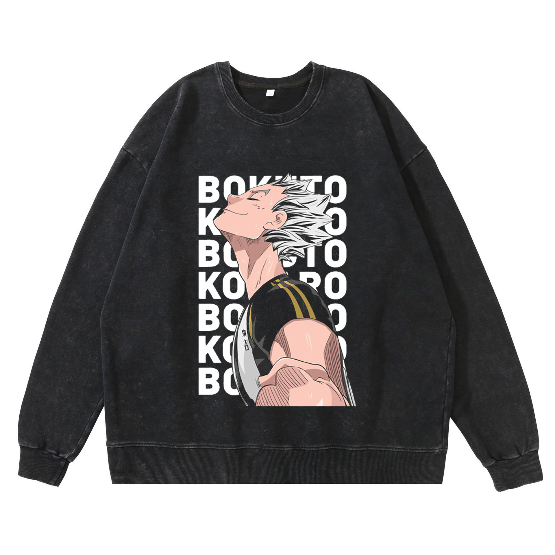 Haikyu!! Streetwear Collection: Washed Out Retro Hoodie with Cartoon Anime Design - TT8085