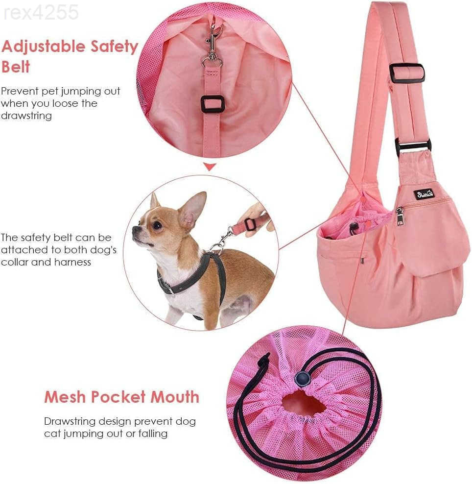 Dog Carrier Sling Hard Bottom Support Dog Carriers for Small Dogs with Adjustable Padded Shoudler Strap Dog Purse for Puppy Cat Pet with Drawstring Op