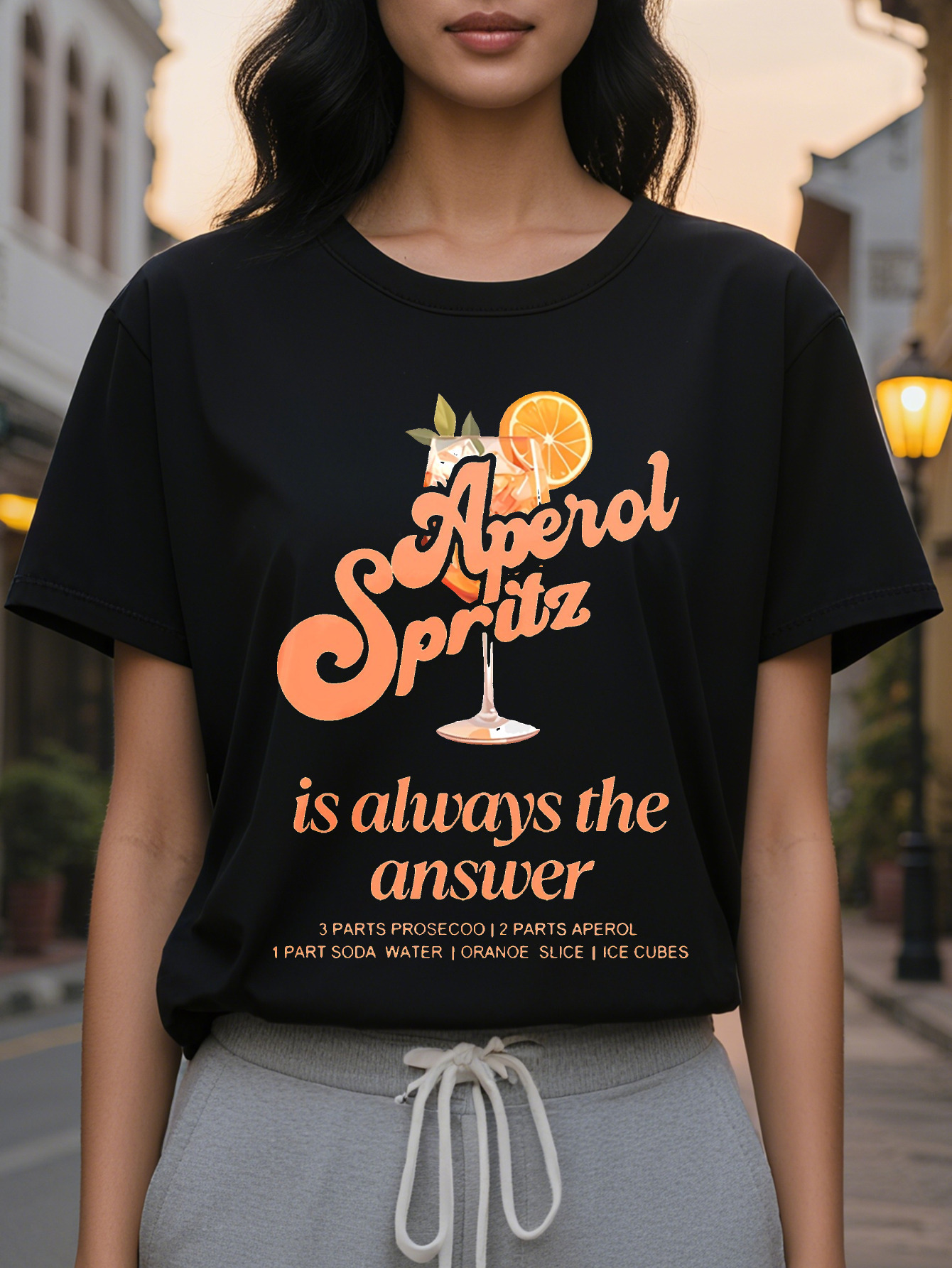 Px Aperol Spritz Pattern Women Casual Round Neck Short Sleeve T-Shirt Cotton Regular Length Spring and