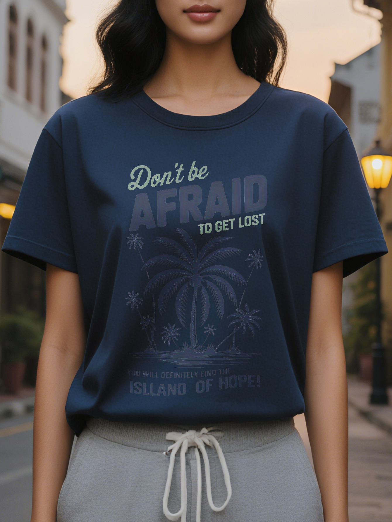Women's Inspirational Tropical Style T-Shirt Don't Be Afraid to Get Lost in the Travel Top Light Short Sleeved