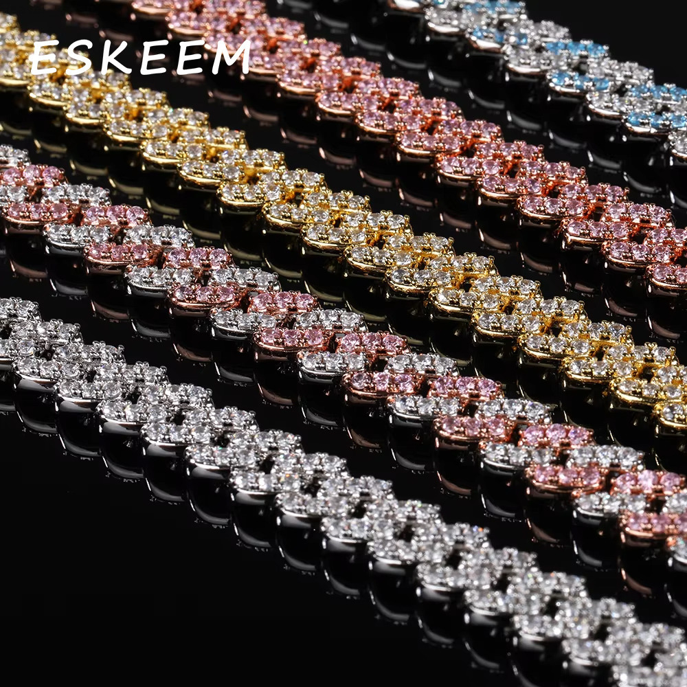 One Row Diamond Hiphop Jewelry 9MM Wide Multi Lengths Iced Out Bling Cuban Link Chain Necklace for Unisex