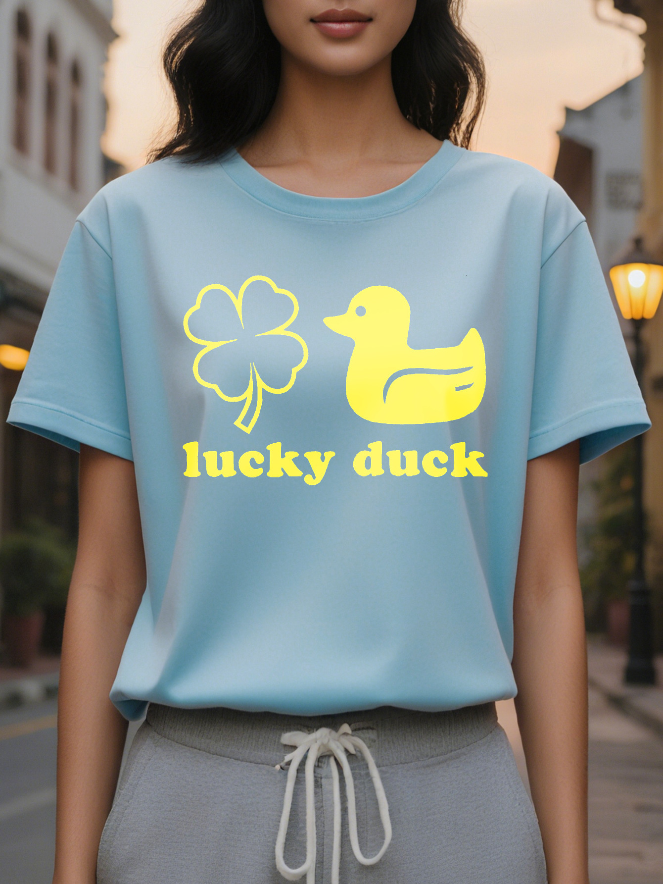 Summer Casual Crewneck T-Shirt Cotton Opaque Thin Washable Knit Alphabet