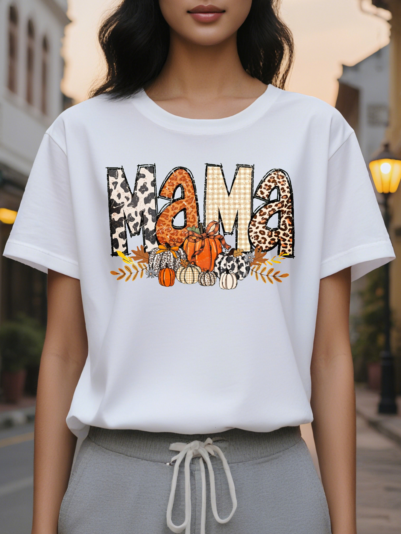 Large XL Women's Halloween Fashion Round Neck Loose Fit Printed Sweatshirt Plus Size