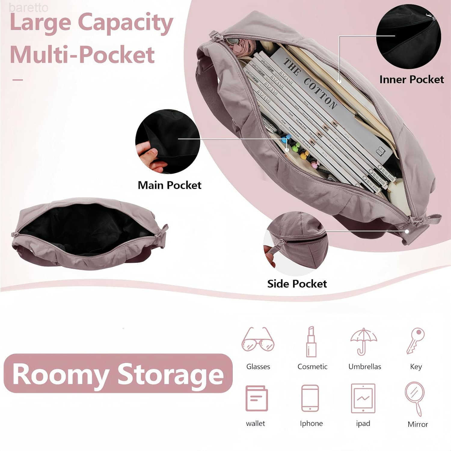 Lightweight Nylon Crossbody Bag for Women Large Crescent Crossbody Bag with Adjustable Strap Slouchy Hobo for Everyday Carry M250903