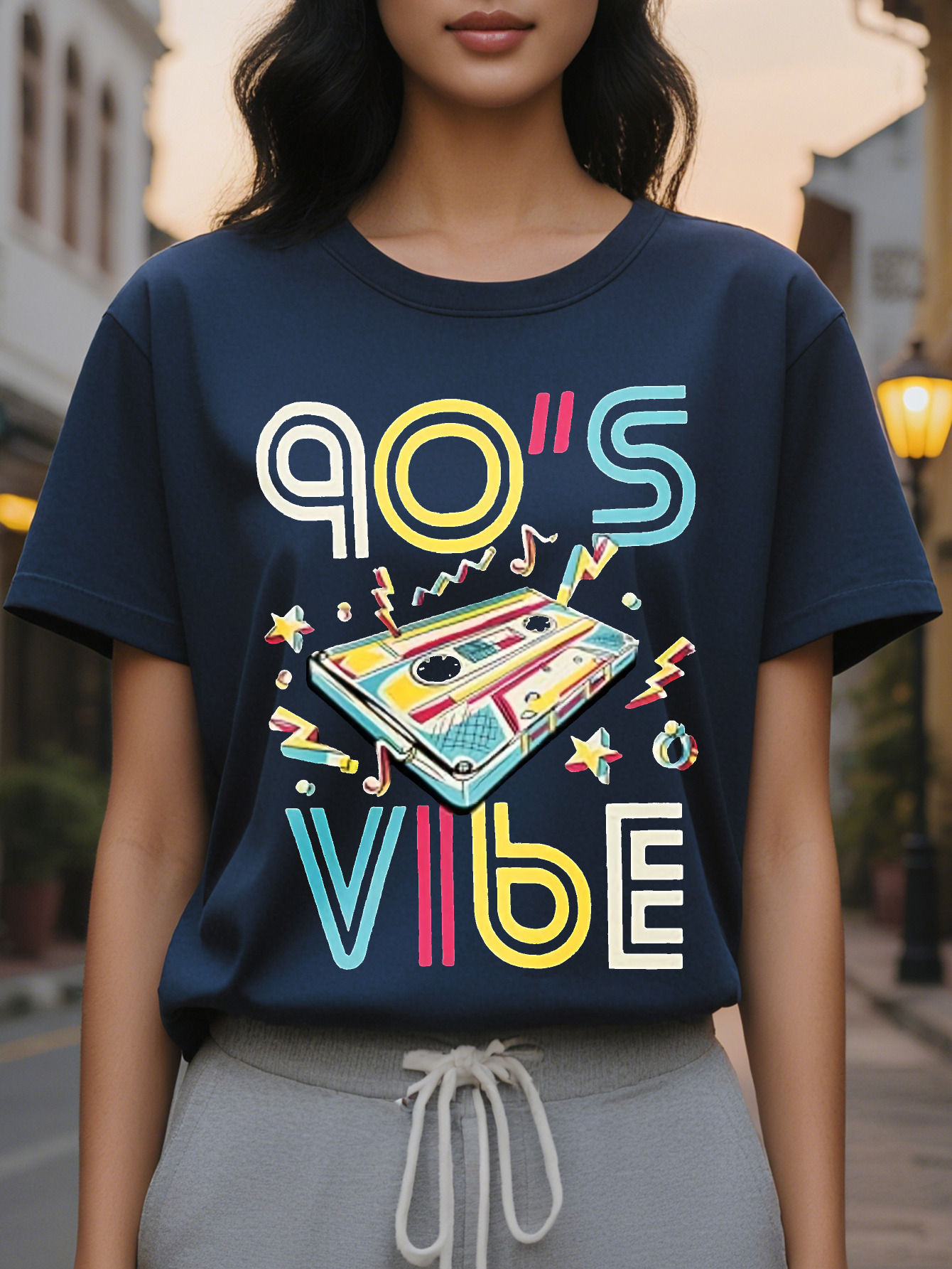 Women's Retro VIBE Graphic Sleeveless Tank Top Vintage Cassette Stars Print Round Neck Washable