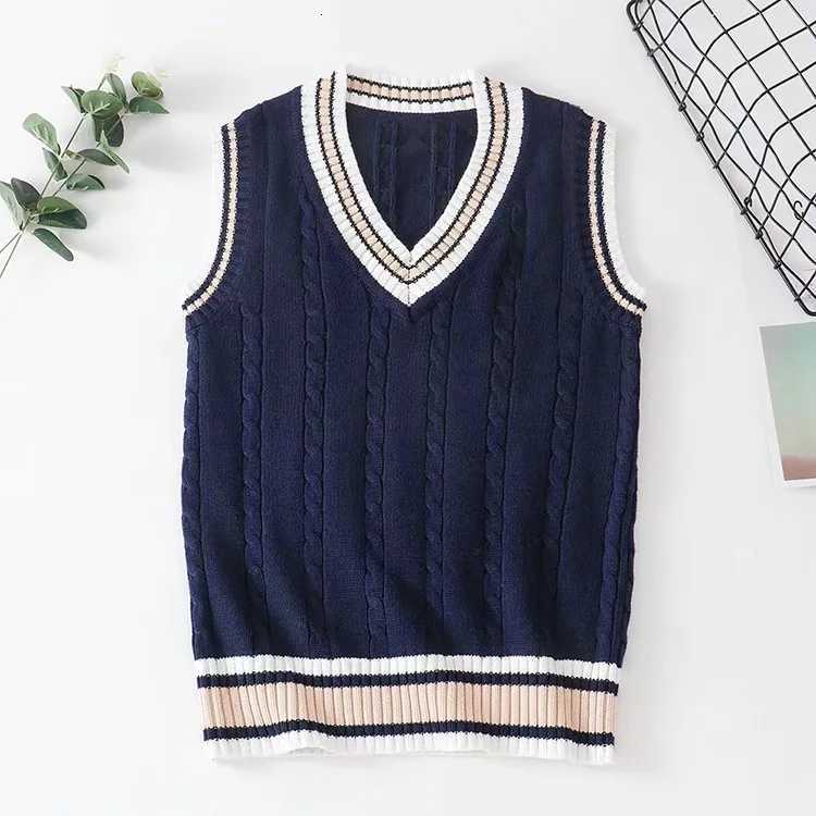 Sweater Vest Men Thicken Vneck Sleeveless Knitted Sweaters Vests Striped Retro Preppy Style Siple Chic Loose Casual All MatchXJ250904