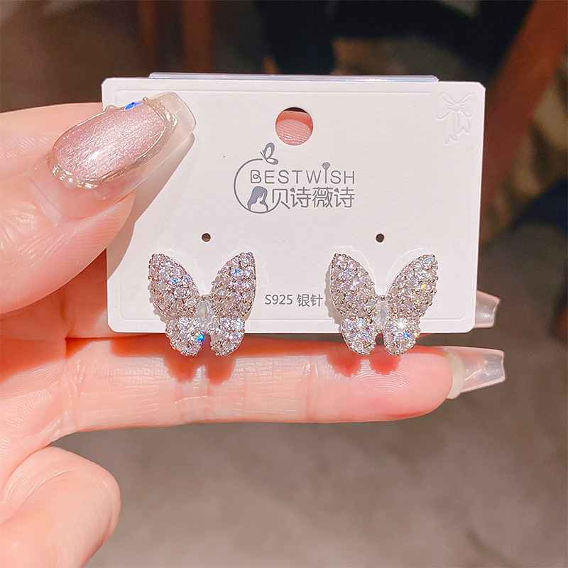Designer Luxury Free Shipping 2025 New Flashing Zircon Butterfly Earrings For Women, Exquisite And Elegant Super Shiny Personality High-end Ear Jewelr