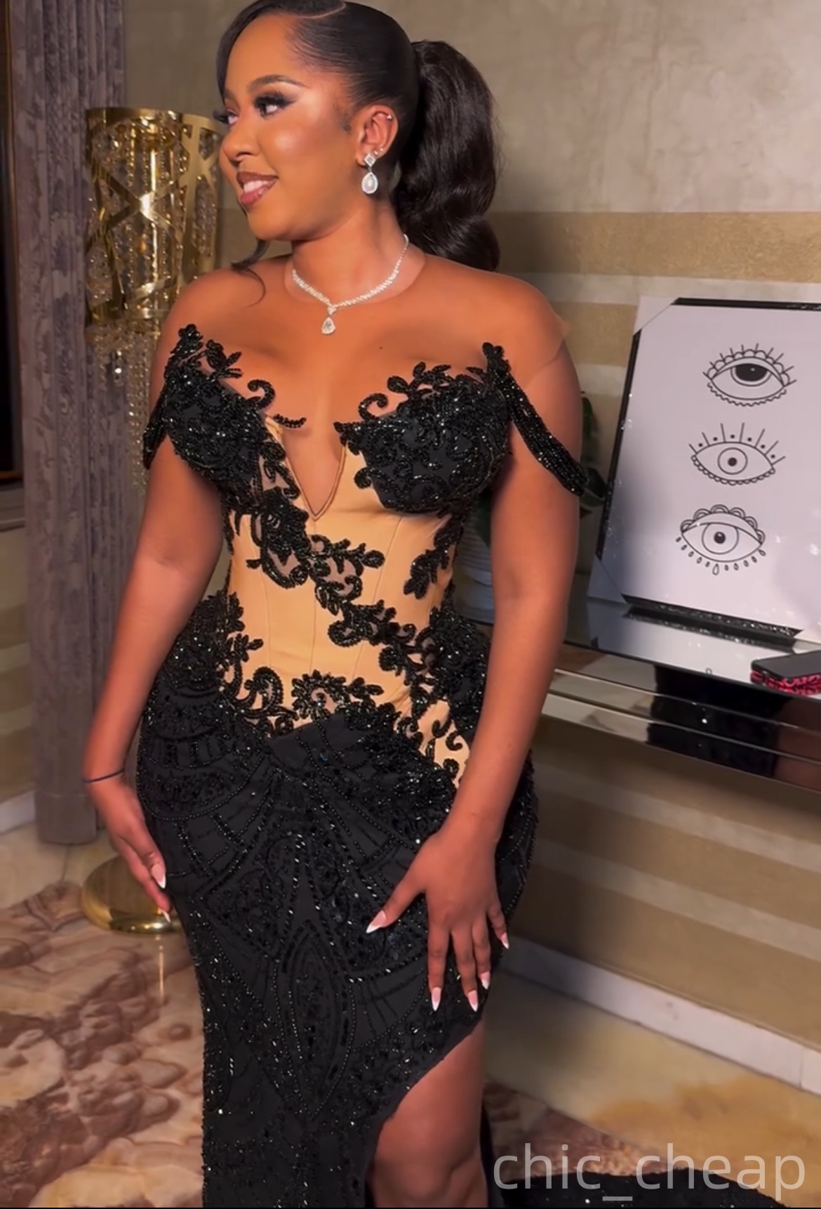 Aso Ebi Mermaid Black Prom Dresses 2025 Lace Beaded Illusion Sequined Evening Formal Party Second Birthday Engagement Gowns Plus Size Dress For Specia