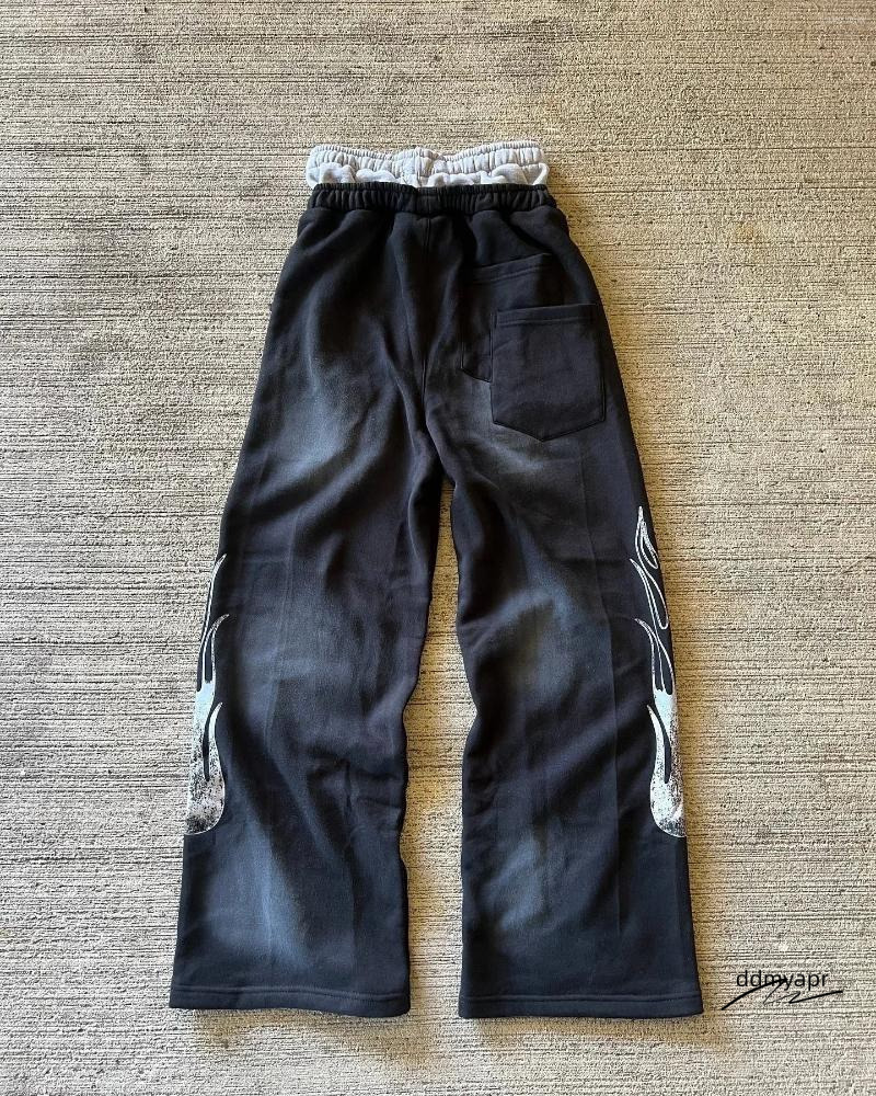 Men's Pants American Letter Patch Retro Double Layer Design Y2k Baggy Sweatpants Men Hip Hop Gothic Ddmyday Elastic Waist Jogging Casual Ddmyday 