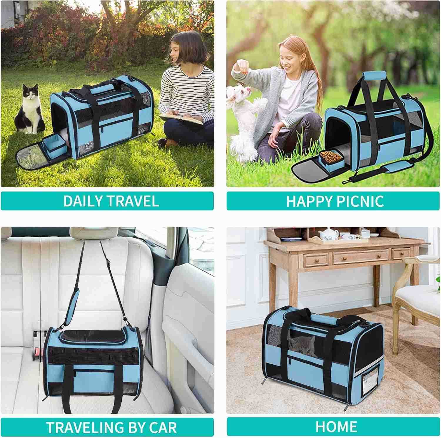 Soft Sided Cat Carrier for Small Cats Puppies up to 15 Lbs Airline Approved Pet Carrier Collapsible Travel Puppy Carrier with Reflective Strip GreyW25