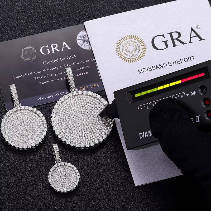 Fine Hip Hop Jewelry 203040mm Silver Pass Diamond Tester VVS Moissanite Iced Out Disc Coin Tag Pendant Necklace for Men Women