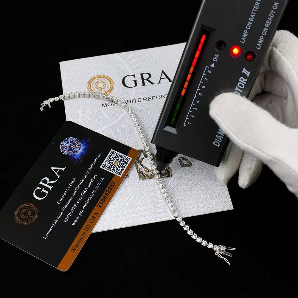 3mm Moissanite Heart Tennis Bracelet 925 Sterling Silver Tennis Chain Iced Out Hip Hop Style 925 Silver with GRA Certificate