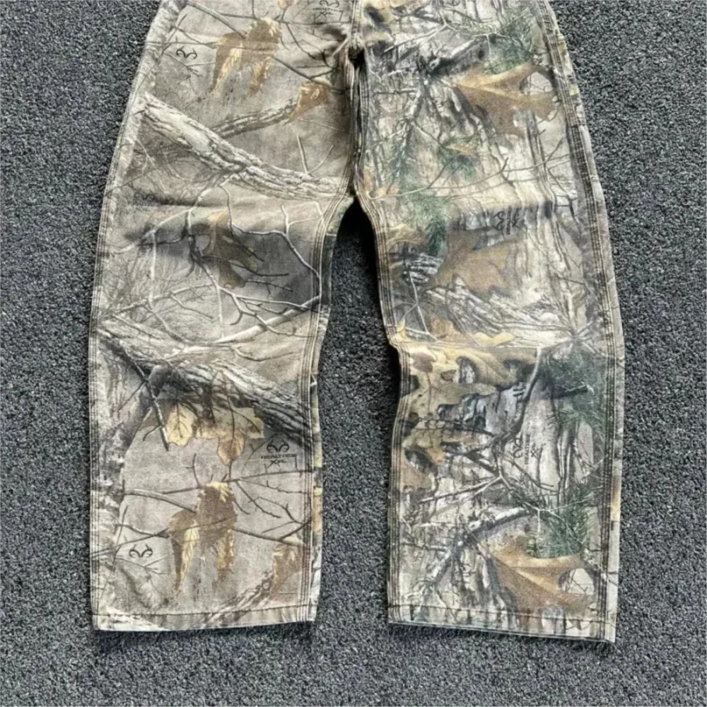 Mens Branch Camouflage Jeans American Style Old Washed Wide Leg Retro Loose Fashion Trend Street Straight Camo Pants Y2K 250823
