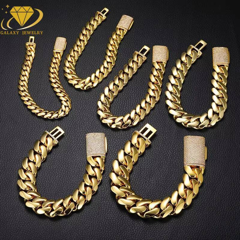 Luxury 925 Sterling Silver Gold Plated Heavy Cuban Chain VVS Moissanite Diamond Clasp Thick Big Gold Chain Cuban Necklace