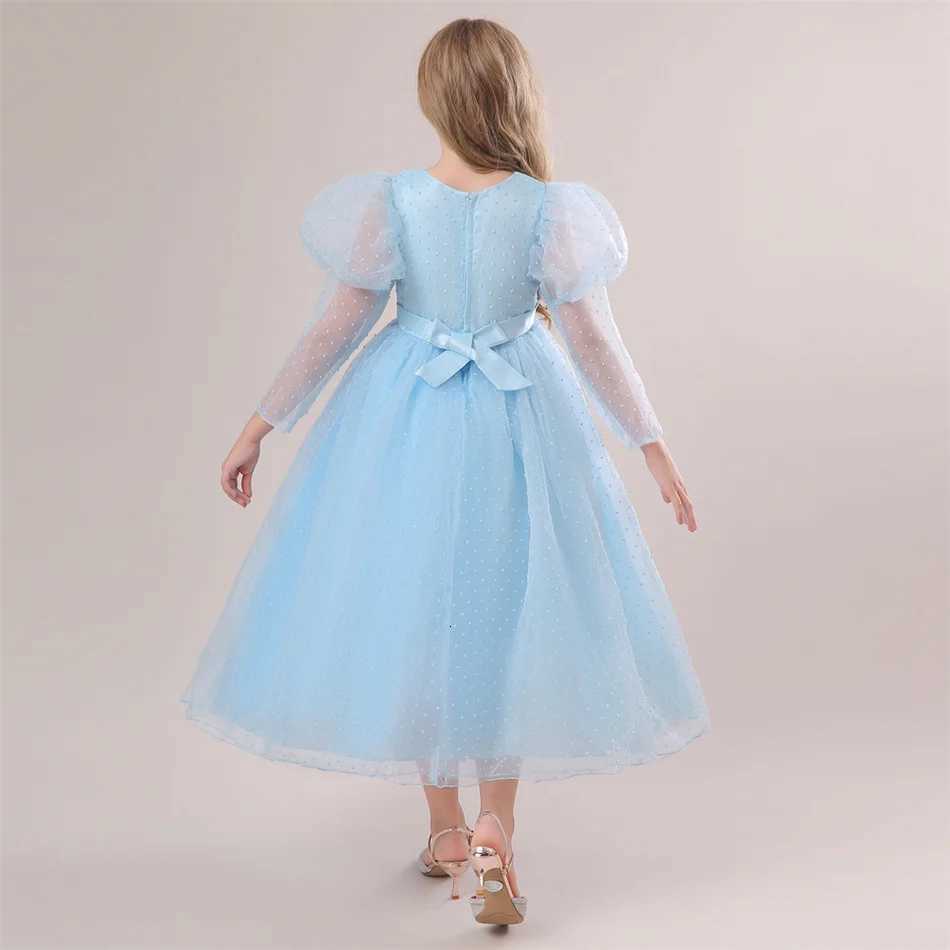 Children Solid Puff Long Sleeve Princess Dress Flower Girl Kid Evening Birthday Wedding Party Costume Carnival Halloween Clothing Z250904