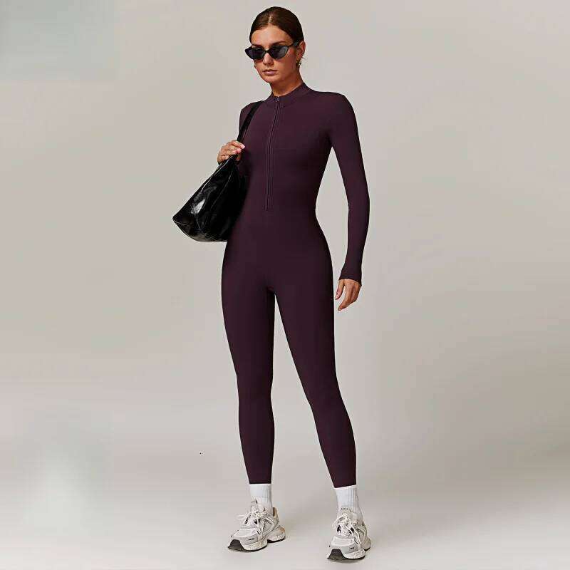 FUBEIKE Zipper Nude Feel Close-Fitting Fleece Yoga Jumspsuit Outdoor Winter Warm Bodysuit Seamless Tights Woman Sportswear