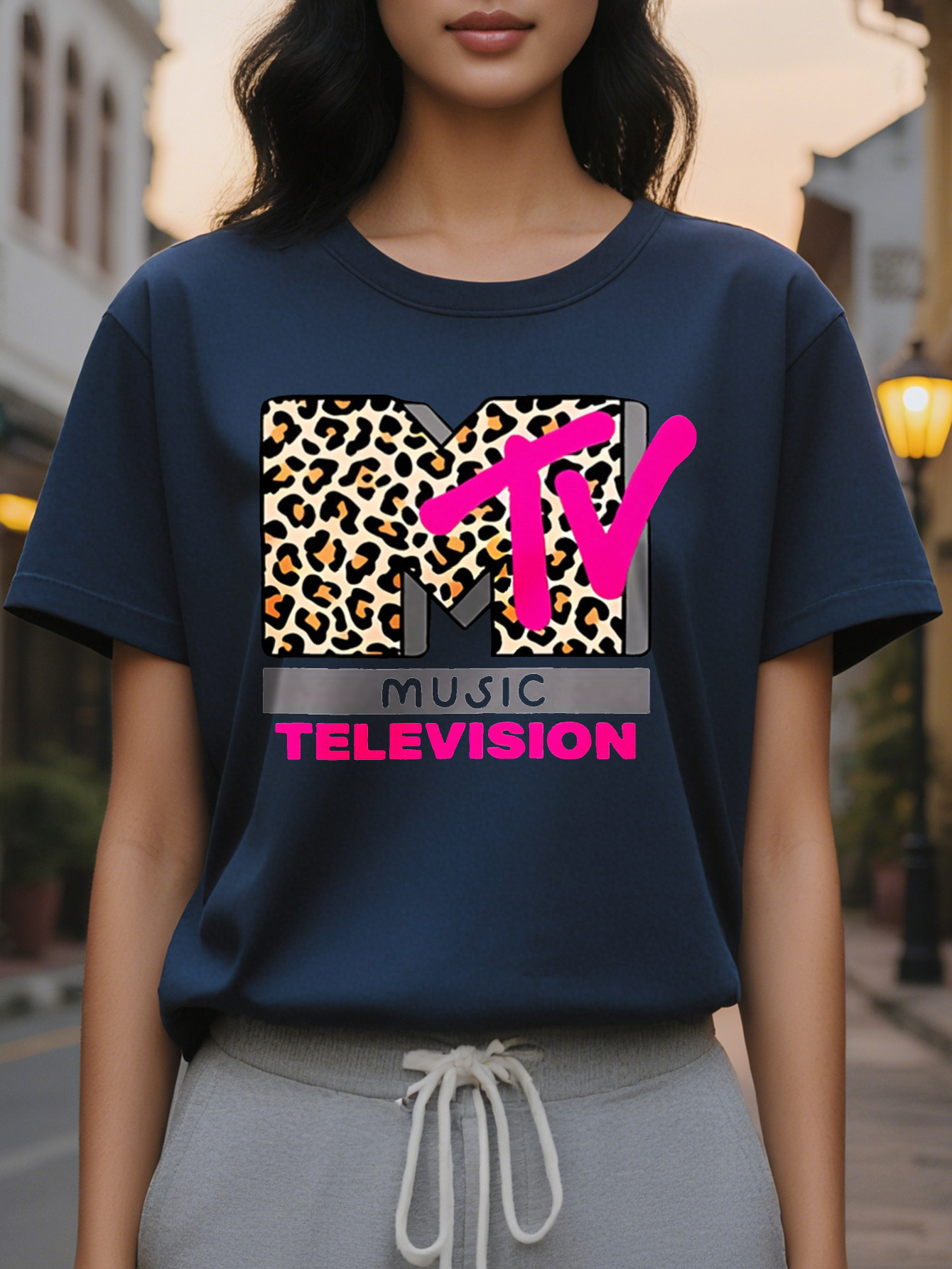 TELWVISION American Style Printed Pattern Fashion Round Neck Short Sleeve T-shirt Spring and Summer New Slim Fit