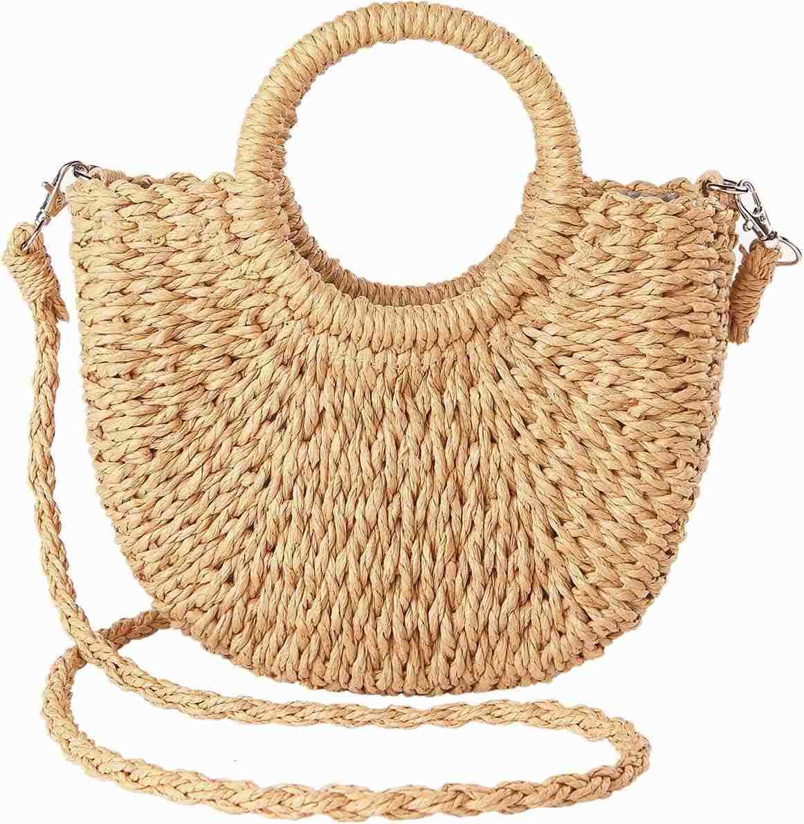 Straw Beach Bag for Women Summer Handwoven Tote Bags Purse with TasselTop Handle Straw Handbag Clutch M250904