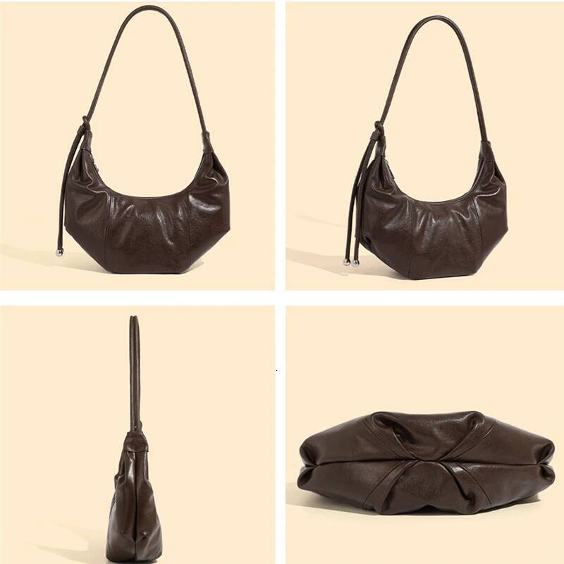 Hifashon Cowhide Genuine Leather Half Moon Shoulder Bags For Women 2025 Designer Crossbody Hobos Crescent Ladies Handbags