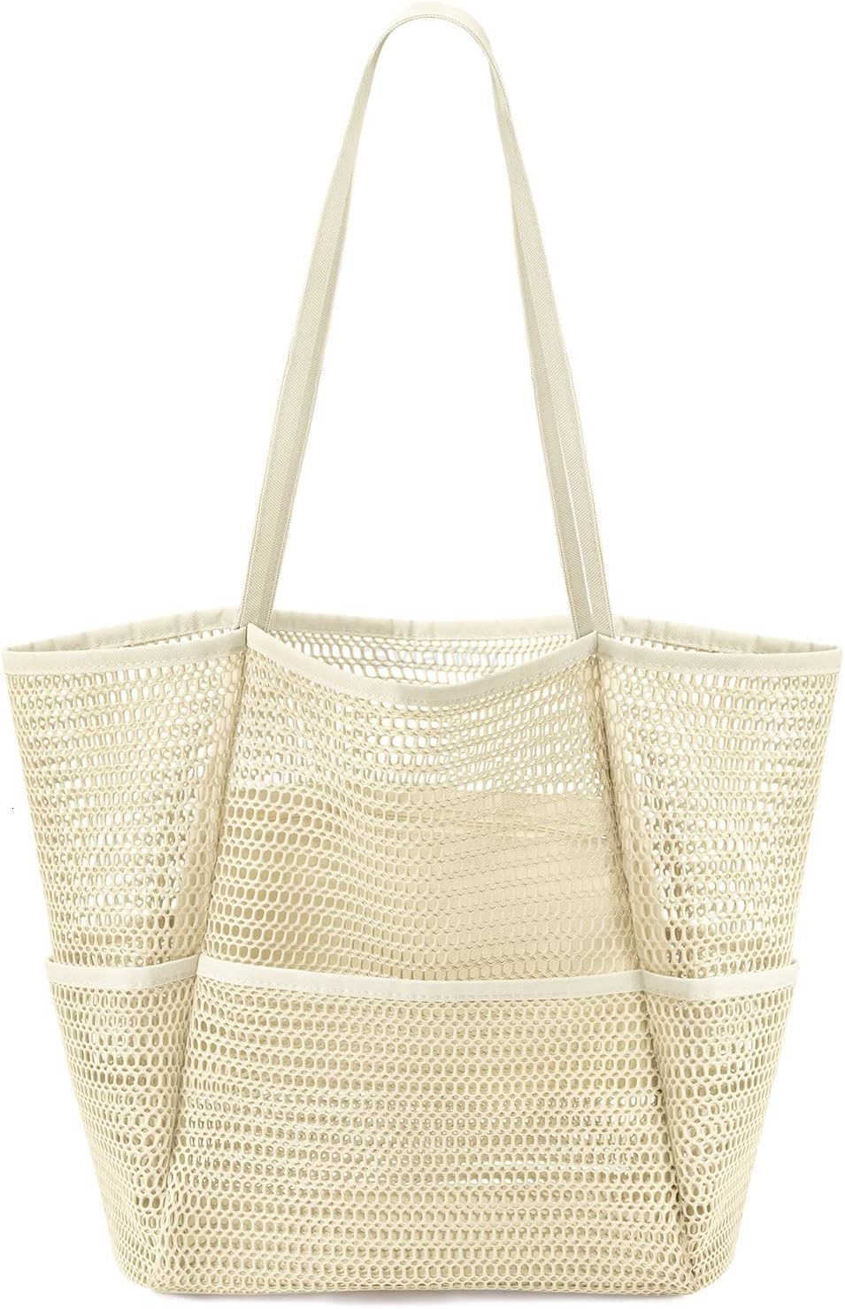 Mesh Beach Bag Tote Bag for Women Foldable Swim Large Beach Tote Bag with Zipper Pockets Waterproof SandproofW250904