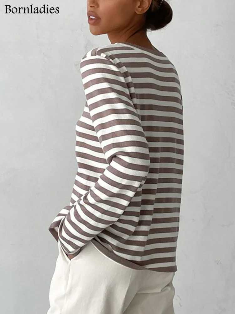 Bornladies Knitted Stripe Sweater Women 2025 Autumn Winter Loose Casual Thick Pullovers Female Warm Longsleeved Round Neck Tops M250904