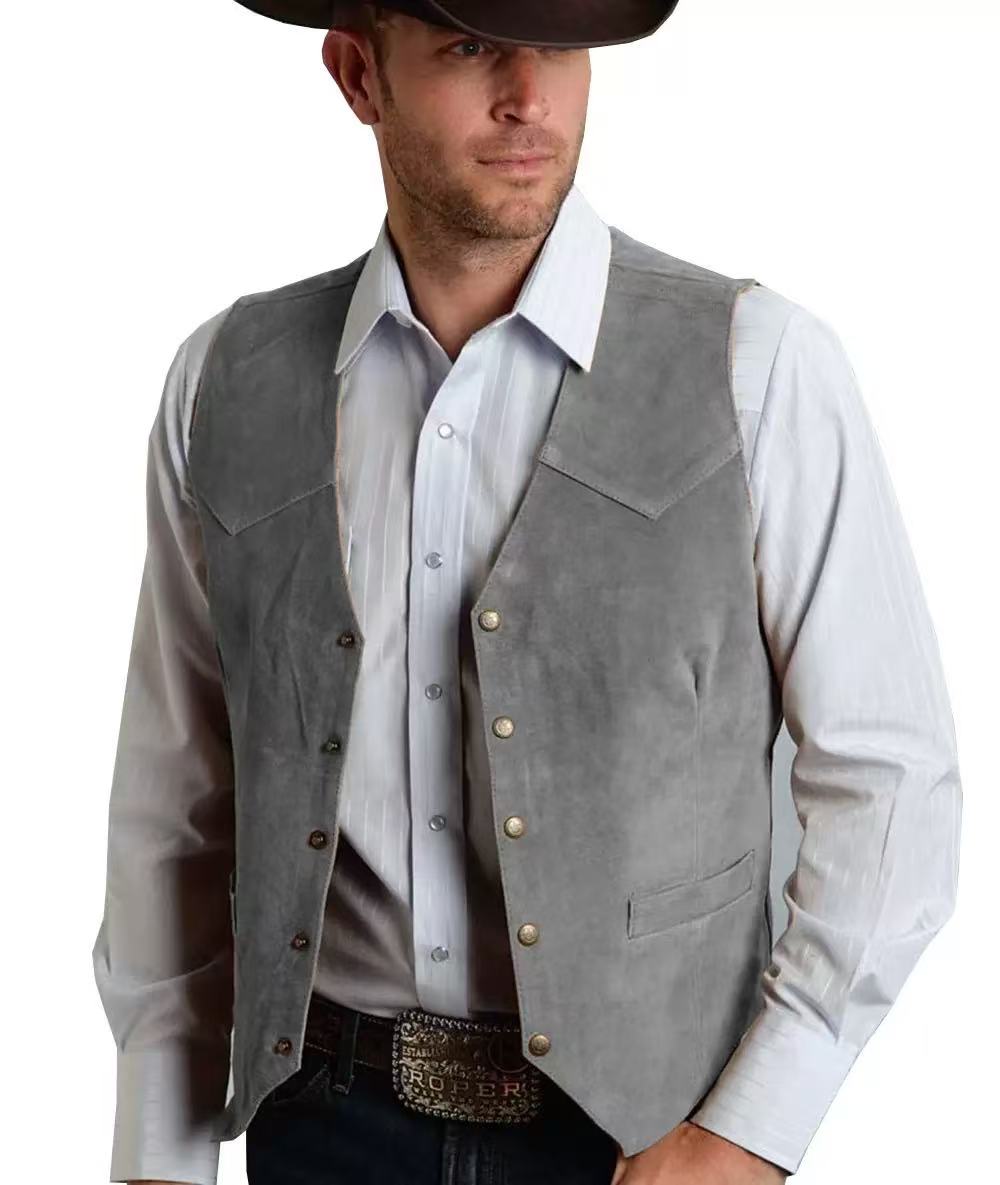T1643 preferred men's suit vest metal buckle suede vest business slim spot vest