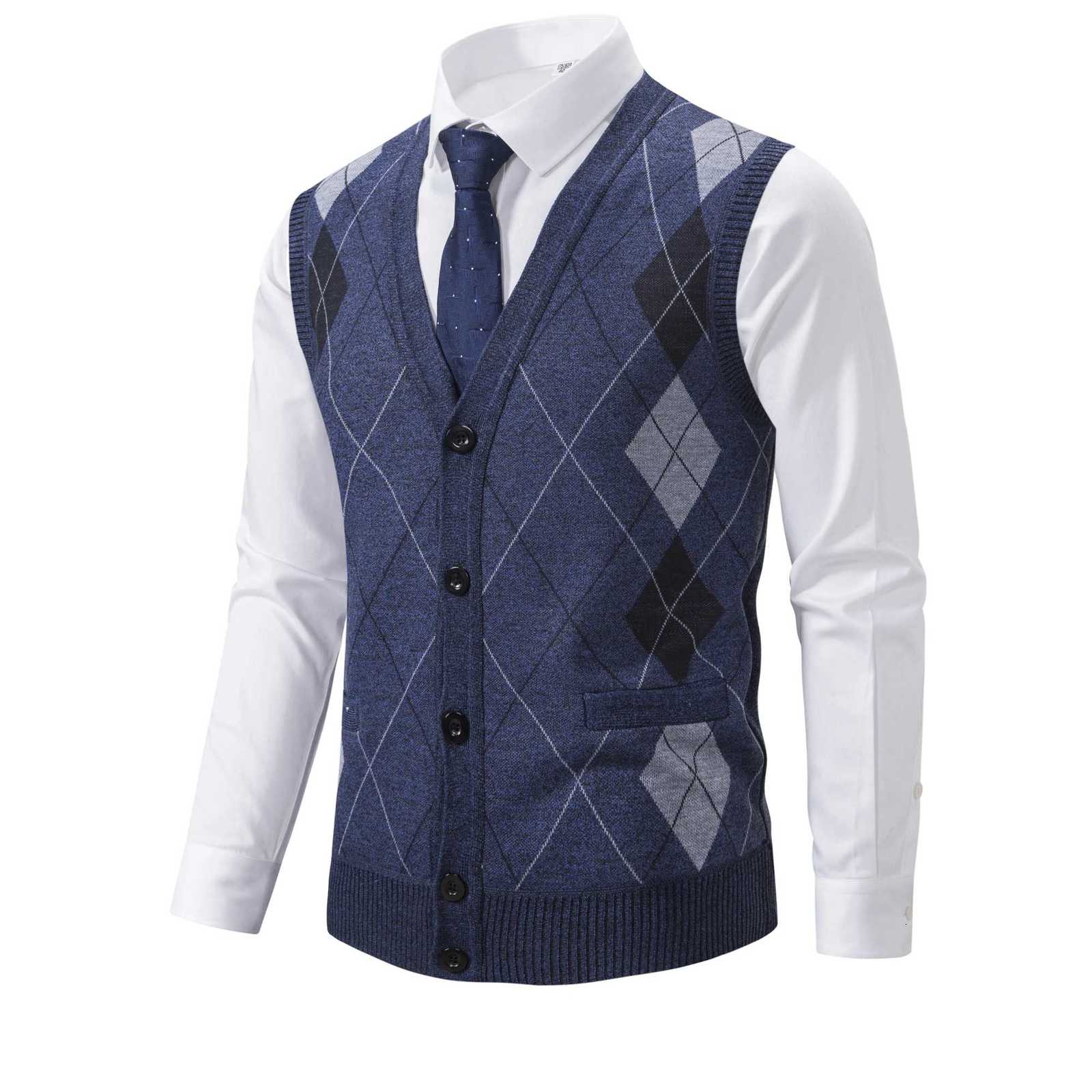 Spring Autumn Men Sweater Vest Smart Casual Knitted Cardigan Button Up Plaid Vests Coat Vintage Fleece Jumper Sleeveless JacketXJ250904