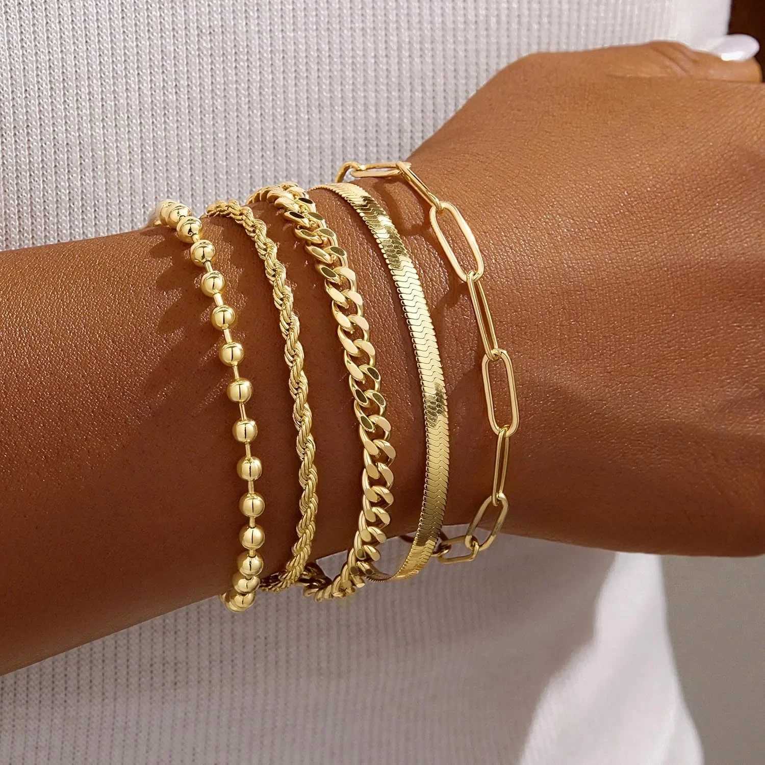 Gold Bracelets for Women Bracelets Set for Women Gold Bracelets Stack With Beaded Cuban Paperclip Snake Rope Gifts for Women W250904