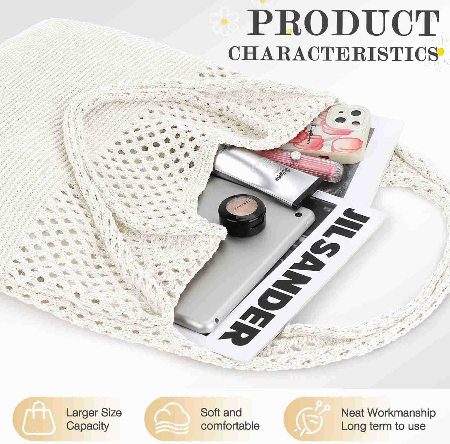 Crochet Tote Beach Mesh Knitted Shoulder Bag Large Aesthetic Hobo Bag for Women Summer M250904