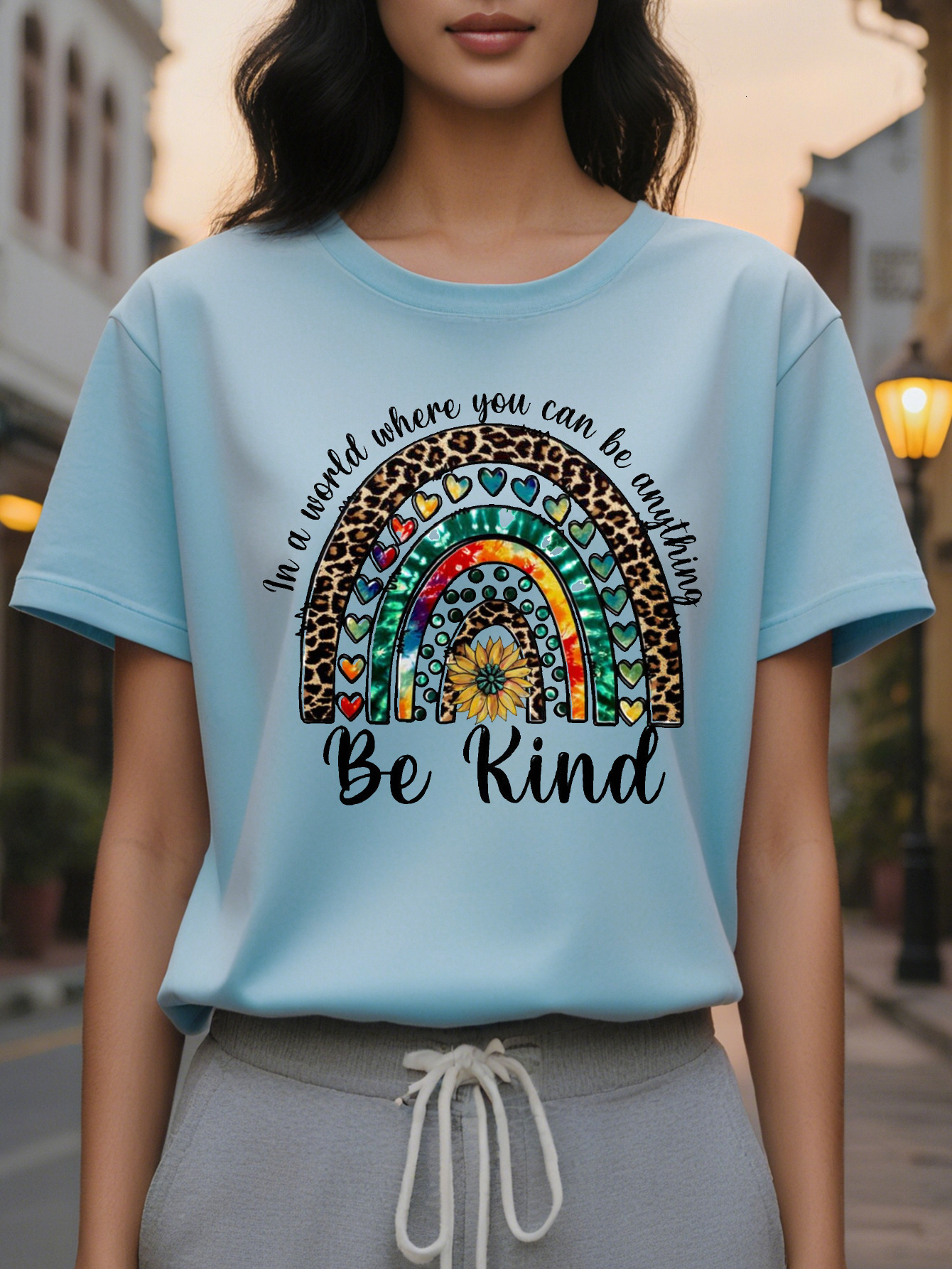 Ladies White Be Kind Sleeve T-Shirt Inspirational Quote Autumn and Winter Daily Casual Formal Wear Dual Purpose