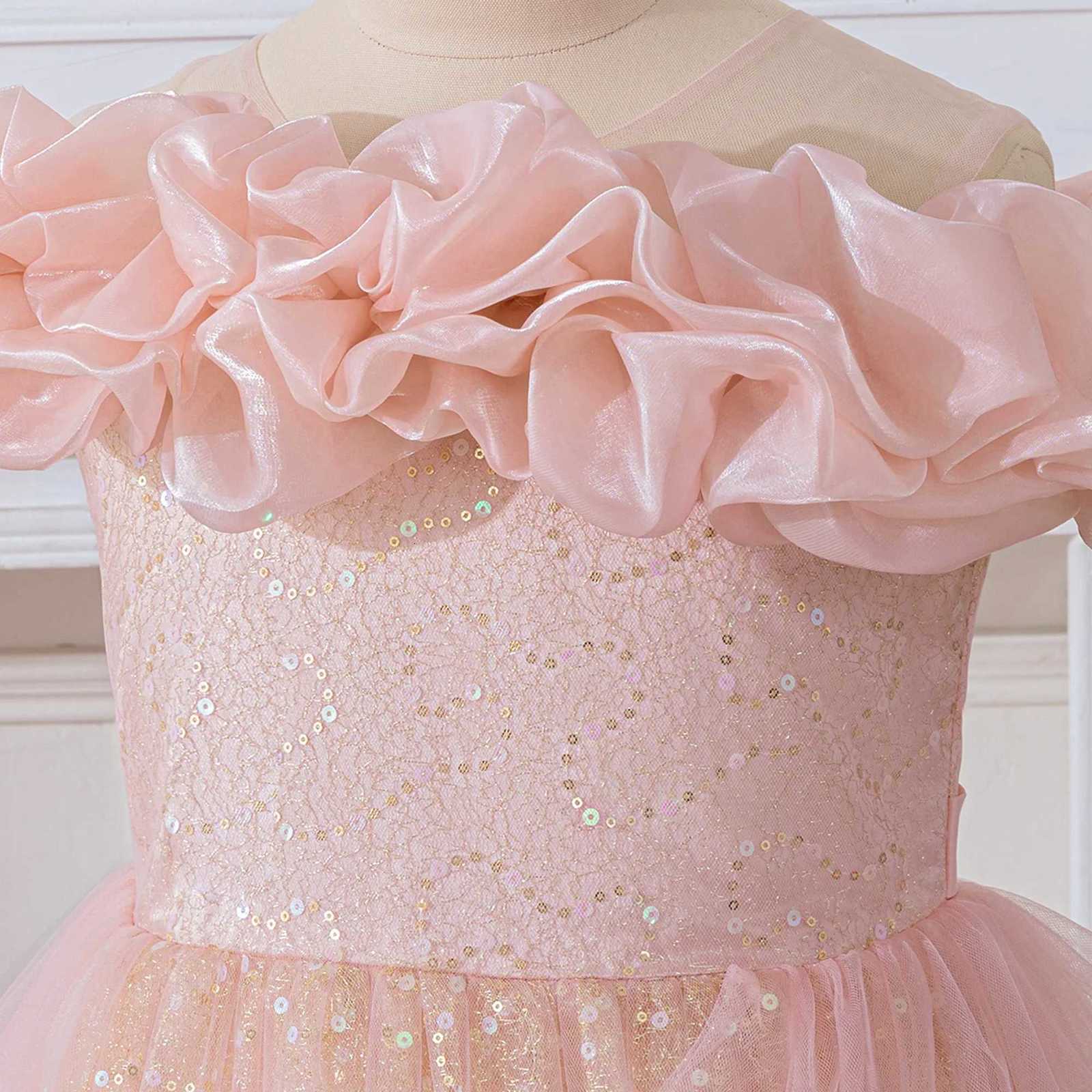 Elegant Fold Flower Party Girl Dresses Formal Tulle Bridesmaids Wedding Princess Prom Dresses Girls First Communion Evening Gown Z250904