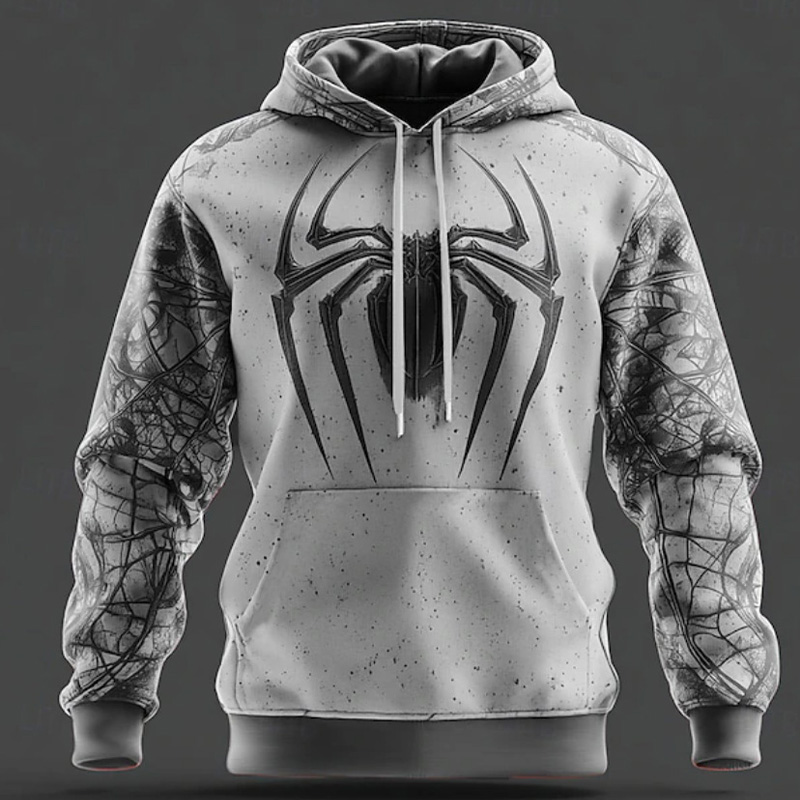 Stylish Men's American Streetwear Hooded Sweatshirt Featuring Eye-Catching Spider Pattern - Choose from Various Color Options