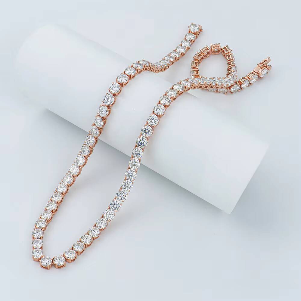 Wholesale Hiphop Jewelry 6mm 925 Sterling Silver Rose Gold Plated Tennis Link Chain Round Brilliant Cut Moissanite Necklace