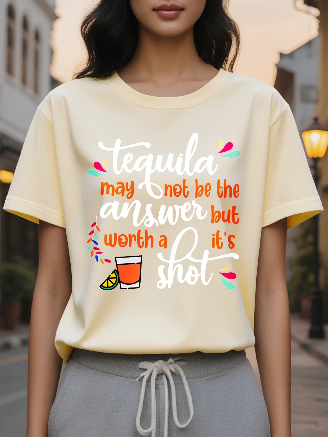 Large XL Drinking Themed Printed Women's Spring and Summer Outfits Combined Edition Round Neck T-Shirt Plus Size
