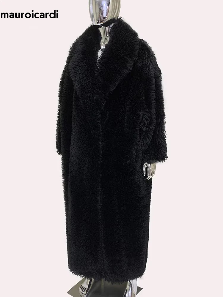 Mauroicardi Spring Winter Extra Long Oversized Black Thick Warm Shaggy Hairy Faux Fur Coat Men y Maxi Furry Overcoat 250904