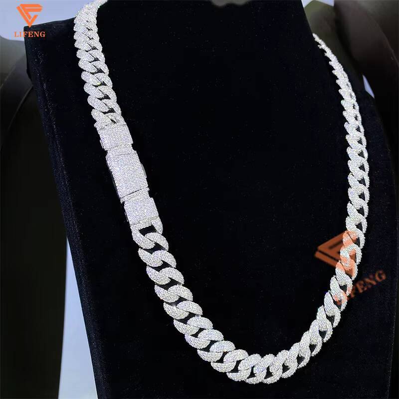 12MM Width Necklace Bracelet Silver 925 Iced Out Hip Hop Miami VVS Moissanite Diamond Jewelry Custom Cuban Link Chain