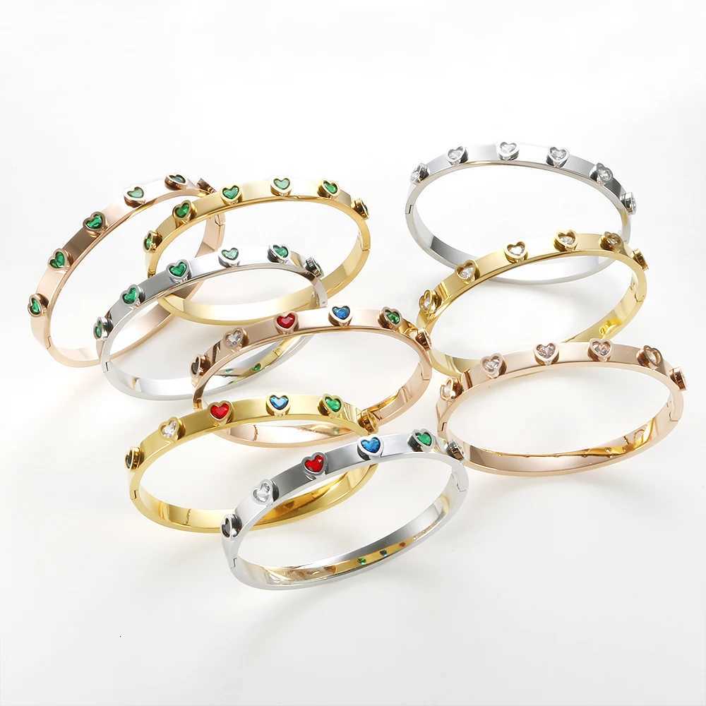 New Trend Stainless Steel Colorful Zircon Shed Bracelet for Women Friendship Bangle Jewelry Gift Y250904
