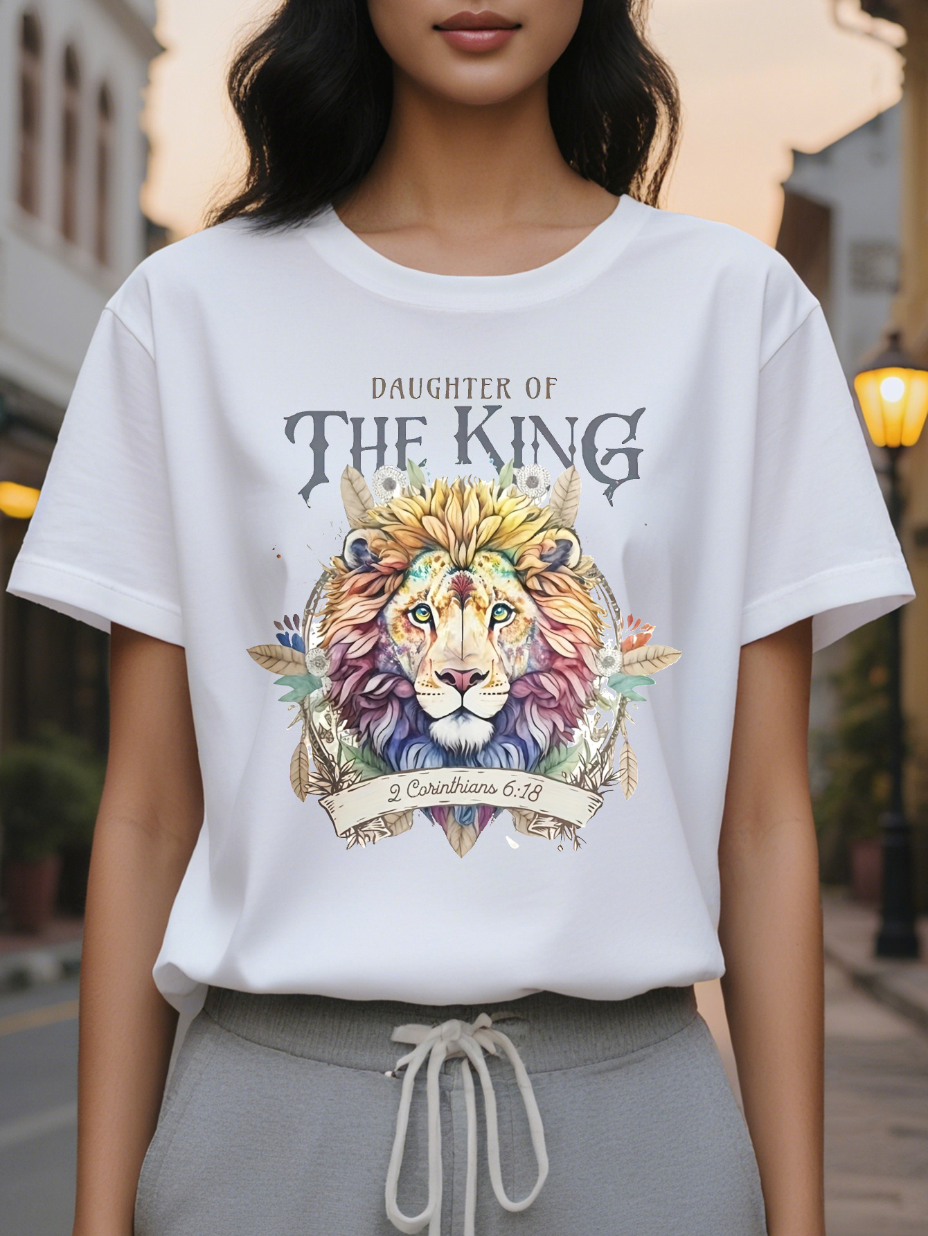 Large XL Vibrant Lion Print Crew Neck Short Sleeve T-shirt Soft Micro Elastic Cotton Fabric Casual Relaxed Fit Perfect for Plus Size