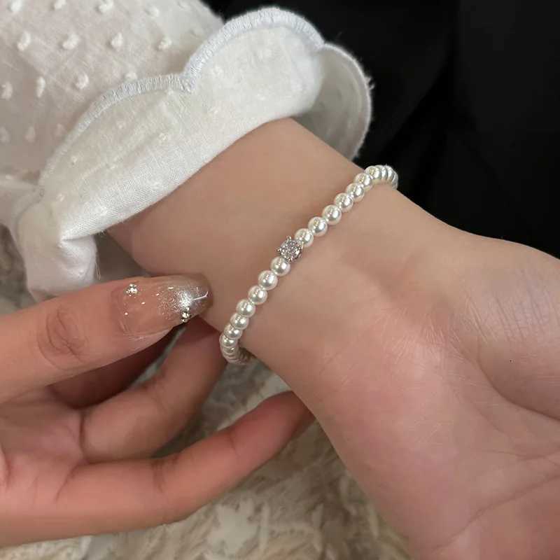 antic French Shiny Zircon White Gray Simulated Pearl Beaded Strand Bracelets for Women Simple Elegant Jewelry Accessories Y250904