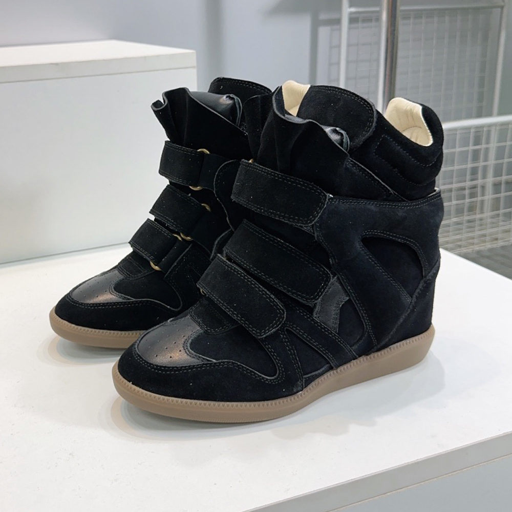 New colors internal height increasing shoes hot sale black genuine leather real bekett leather-trimmed suede wedge pink beige khaki sneakers 6 cm heel Boots