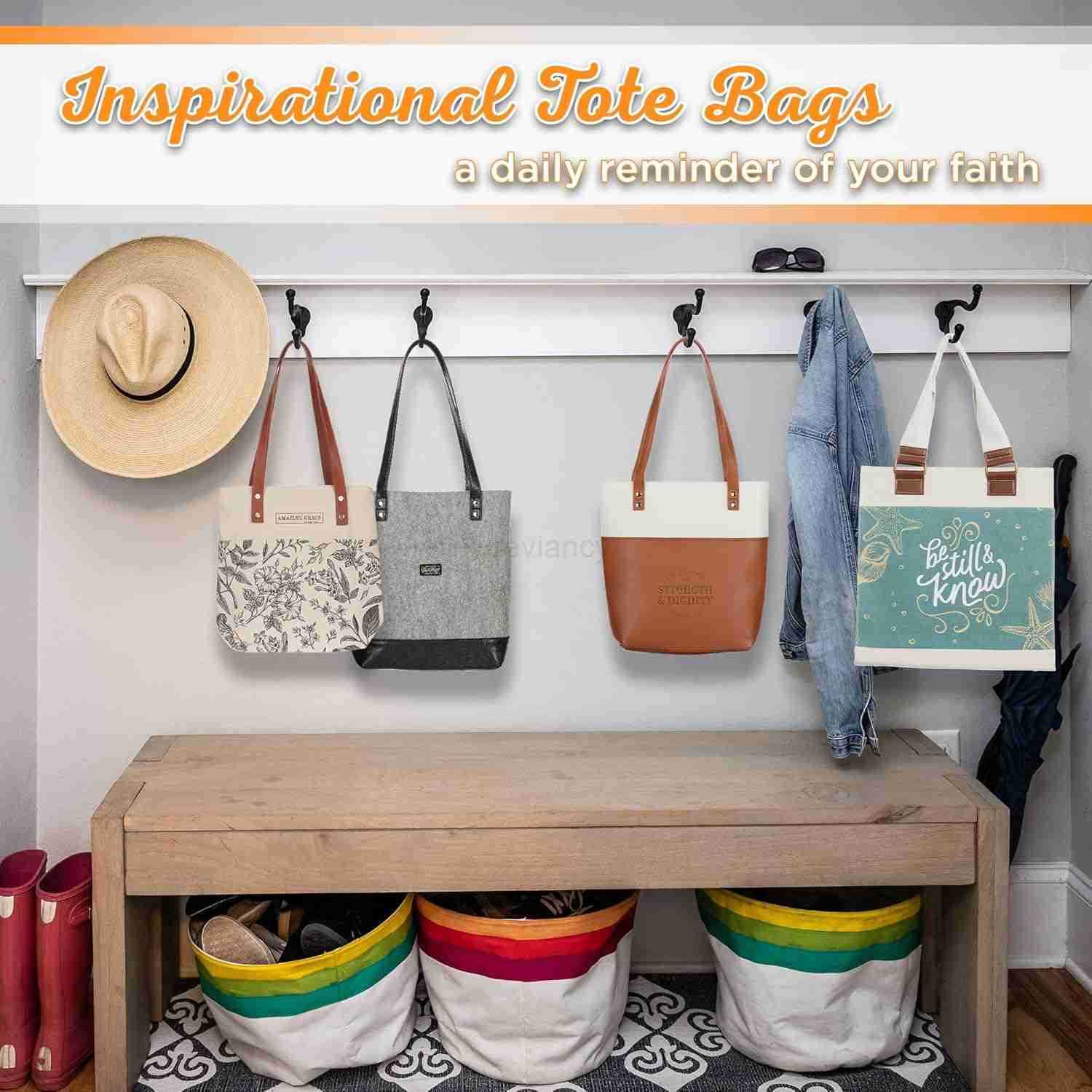 Tote Bag for Women Amazing Grace Inspirational Scripture for Shopping Supplies Books Accessories Vegan Leather Pocket Zippered CW250904