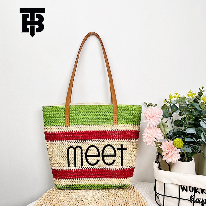 TB BHULAMTE Summer Hot Sale Woven Embroidered Beach Bag Tote Bag Large Capacity Shoulder Designer s bag Travel Bag Straw Bag New Cross-border