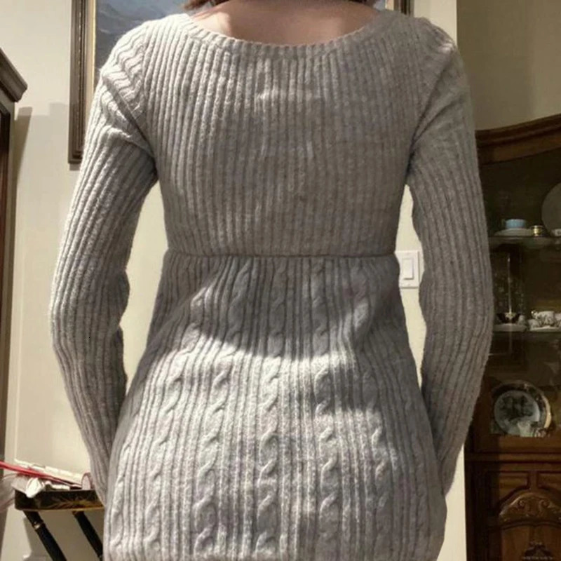 Vintage Babydoll Tops Pullovers Lady Aesthetic Coquette Knit Sweaters Outfit Autumn Square Neck Long Sleeve Knitwear Jumpers Y2k250903 - view 7