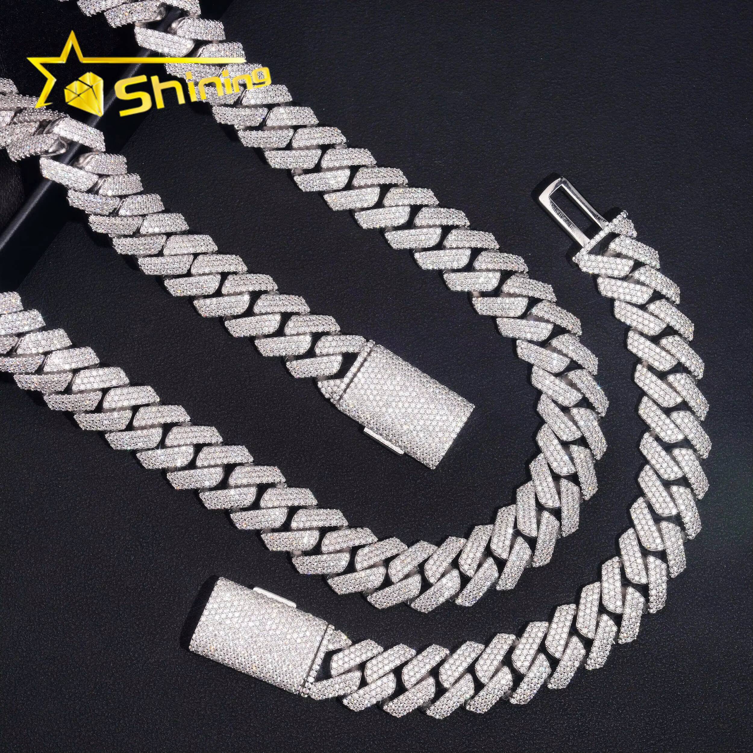 USA Warehouse New Stocks Ready to Ship 15mm 925 Solid Silver Hip Hop Jewelry Iced Out VVS Diamond Cuban Link Chain Moissanite