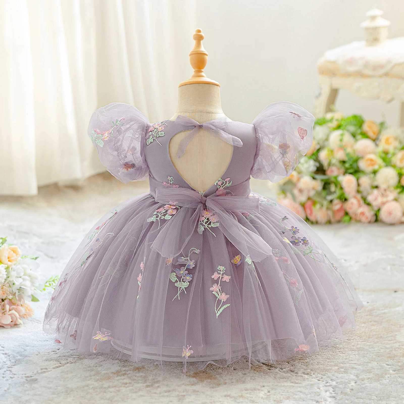 Toddler Embroidery Flower Baptism Party Baby Girl Dress Elegant 1 Yrs Birthday Princess Prom Dress Girl Wedding Bridesmaid Gown Z250904