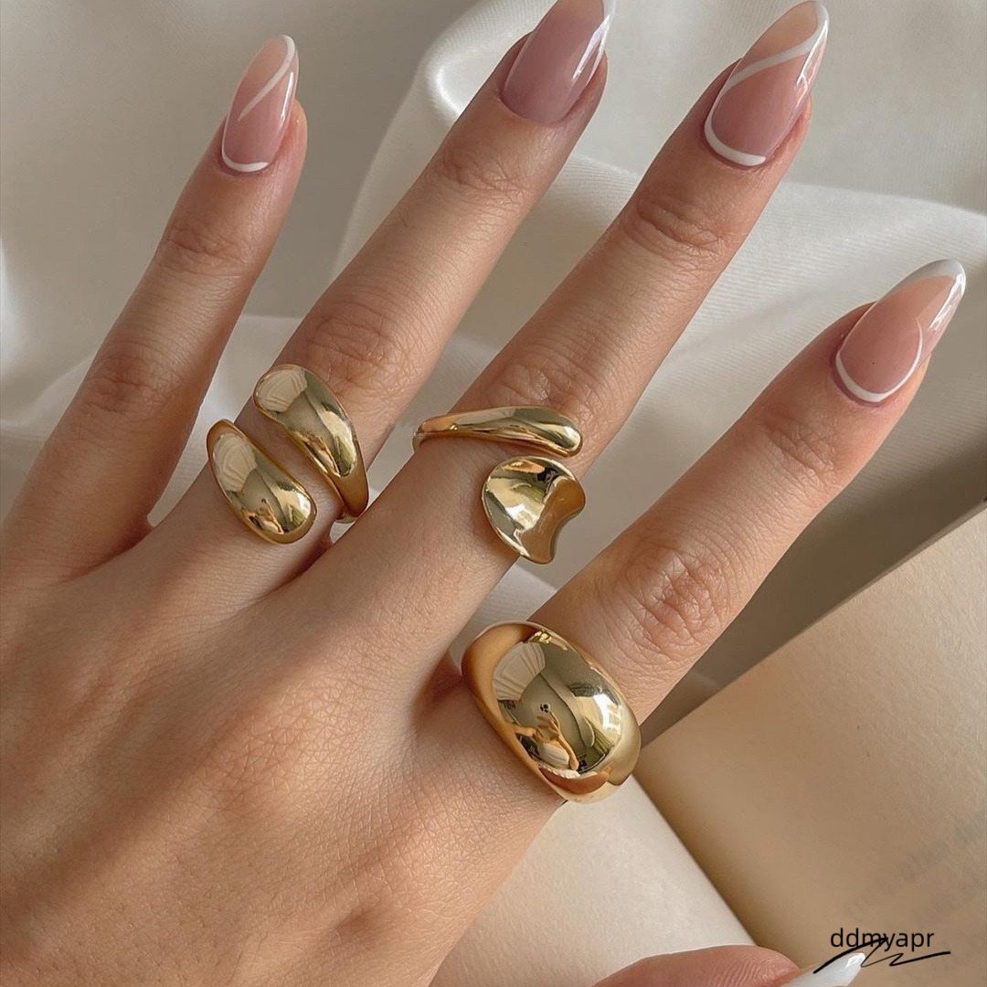 Explosive Irregular Droplet Niche Metal Texture Smooth Exaggerated Geometric Opening Ring, 6-Piece Ddmyday Set Ddmyday